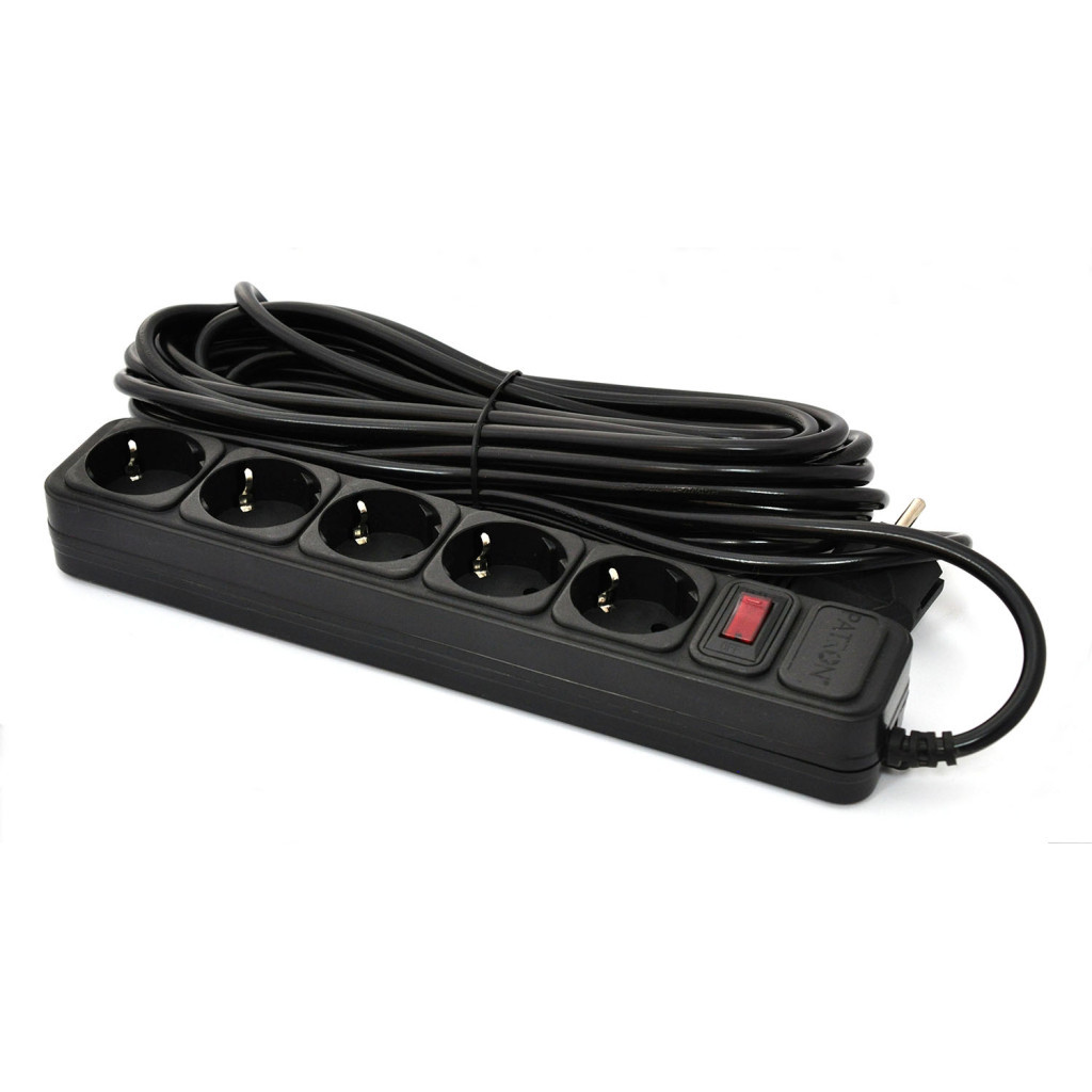 Мережевий фільтр живлення Patron 10 m3*1mm2 (SP-10510) 5 розеток BLACK (EXT-PN-SP-10510) - фото 1