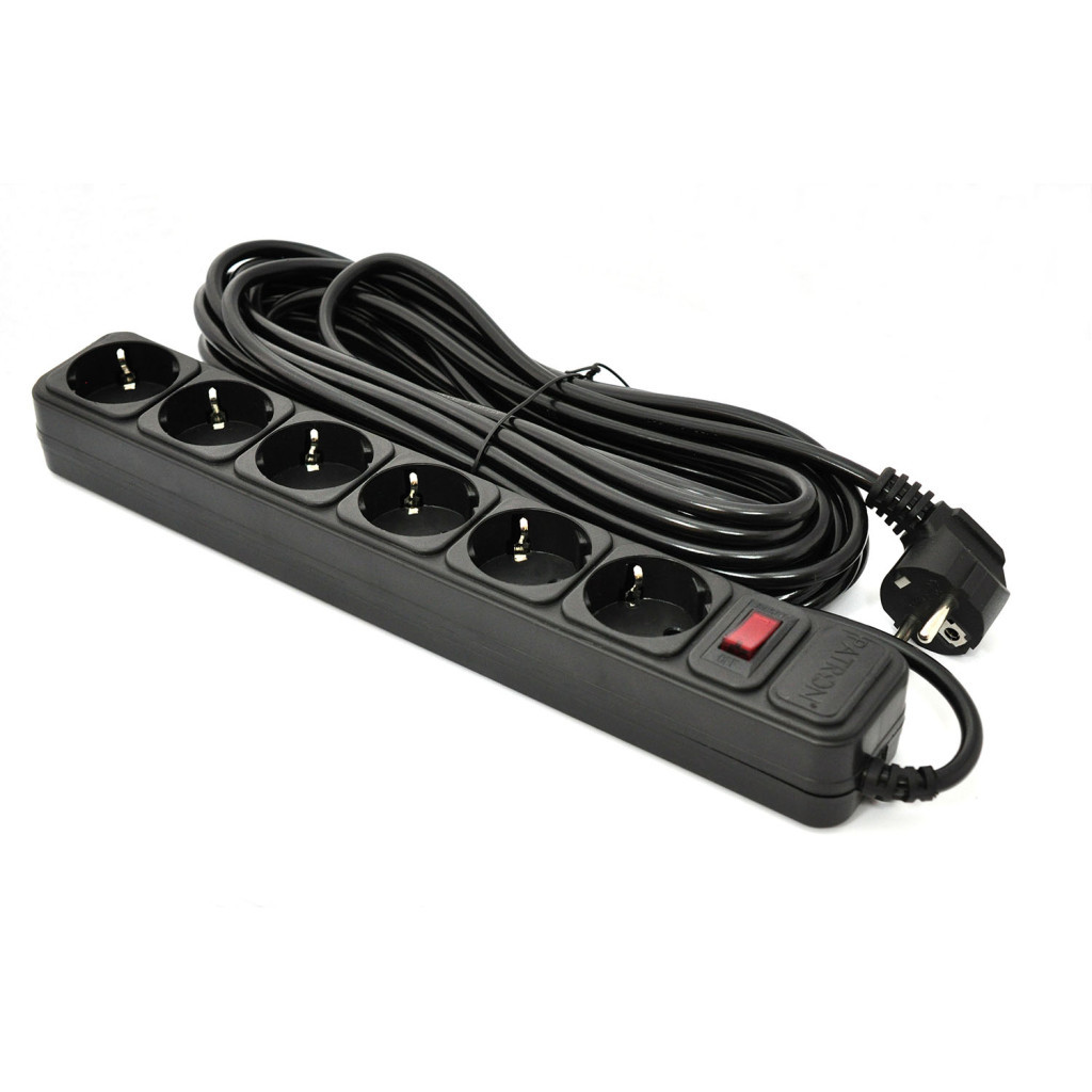 Мережевий фільтр живлення Patron 10 m3*1mm2 (SP-10610) 6 розеток BLACK (EXT-PN-SP-10610) - фото 1