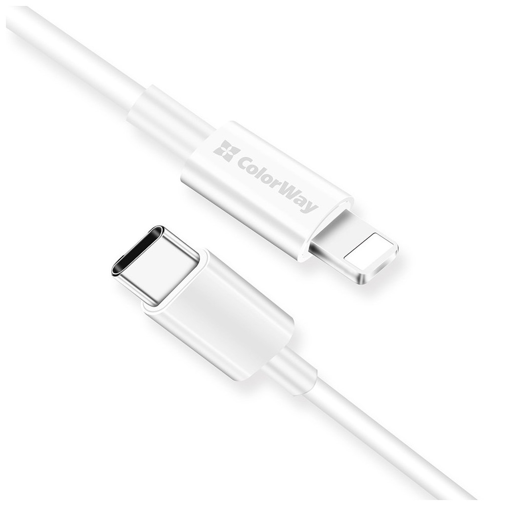 Дата кабель USB-C to Lightning 1.0m 3A white ColorWay (CW-CBPDCL032-WH) - фото 3 Дата кабель USB-C to Lightning 1.0m 3A white ColorWay (CW-CBPDCL032-WH) - фото 3