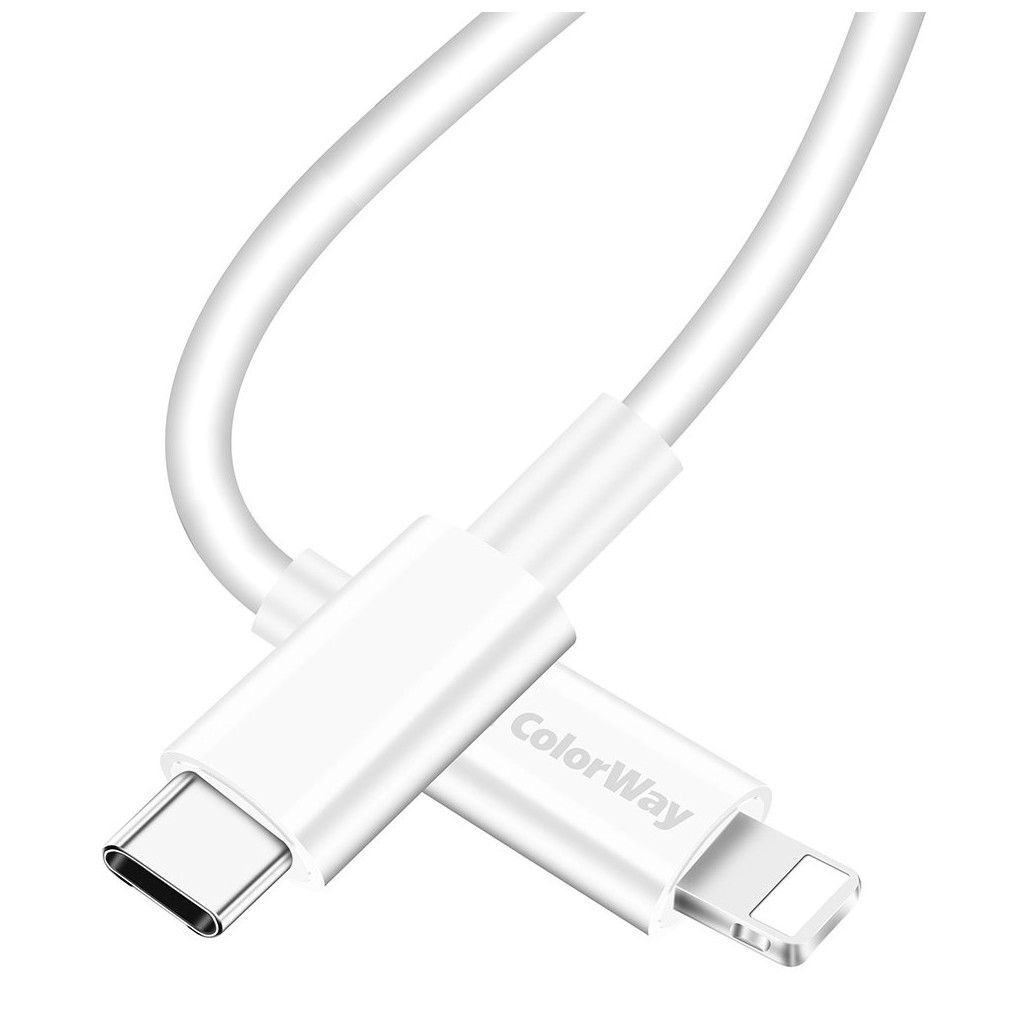 Дата кабель USB-C to Lightning 1.0m 3A white ColorWay (CW-CBPDCL032-WH) - фото 4 Дата кабель USB-C to Lightning 1.0m 3A white ColorWay (CW-CBPDCL032-WH) - фото 4