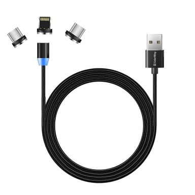 Дата кабель USB 3в1 (Lightning+MicroUSB+Type-C) Magnet only charge ColorWay (CW-CBUU020-BK) - фото 1