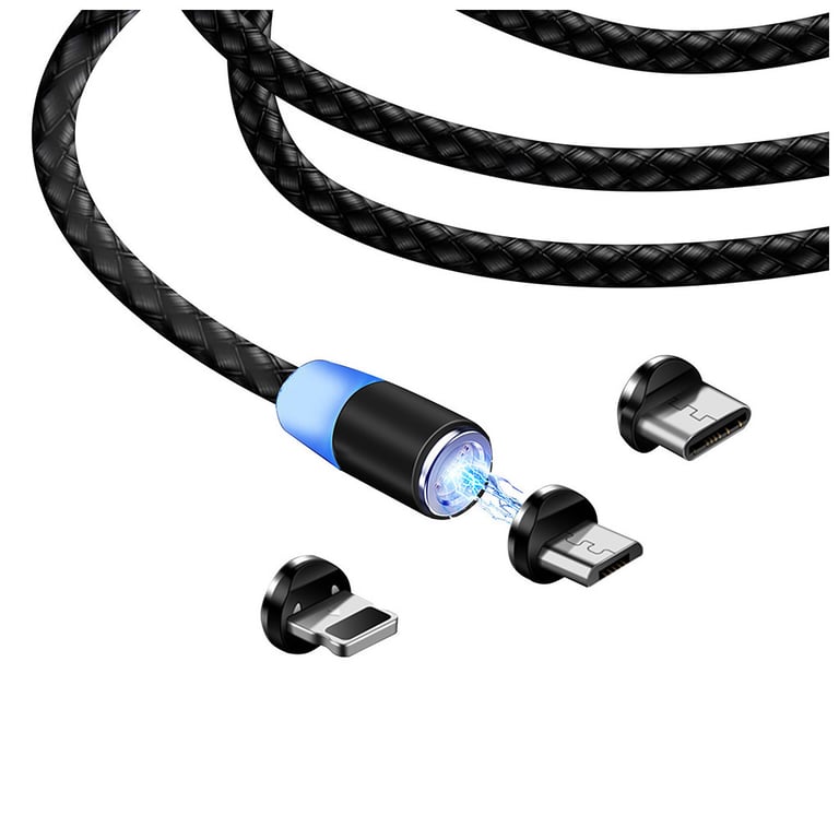 Дата кабель USB 3в1 (Lightning+MicroUSB+Type-C) Magnet only charge ColorWay (CW-CBUU020-BK) - фото 3