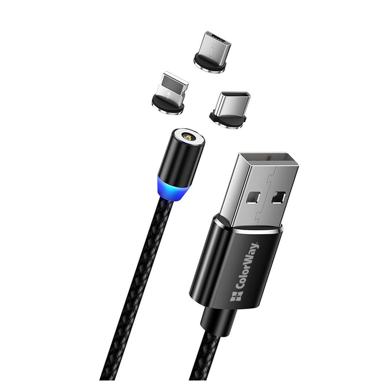 Дата кабель USB 3в1 (Lightning+MicroUSB+Type-C) Magnet only charge ColorWay (CW-CBUU020-BK) - фото 4