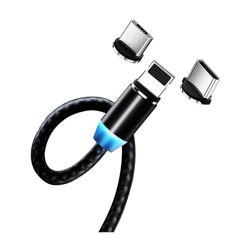 Дата кабель USB 3в1 (Lightning+MicroUSB+Type-C) Magnet only charge ColorWay (CW-CBUU020-BK) - фото 5