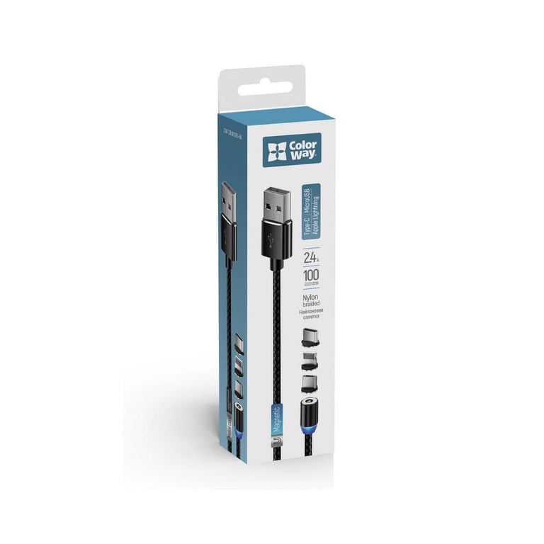 Дата кабель USB 3в1 (Lightning+MicroUSB+Type-C) Magnet only charge ColorWay (CW-CBUU020-BK) - фото 6