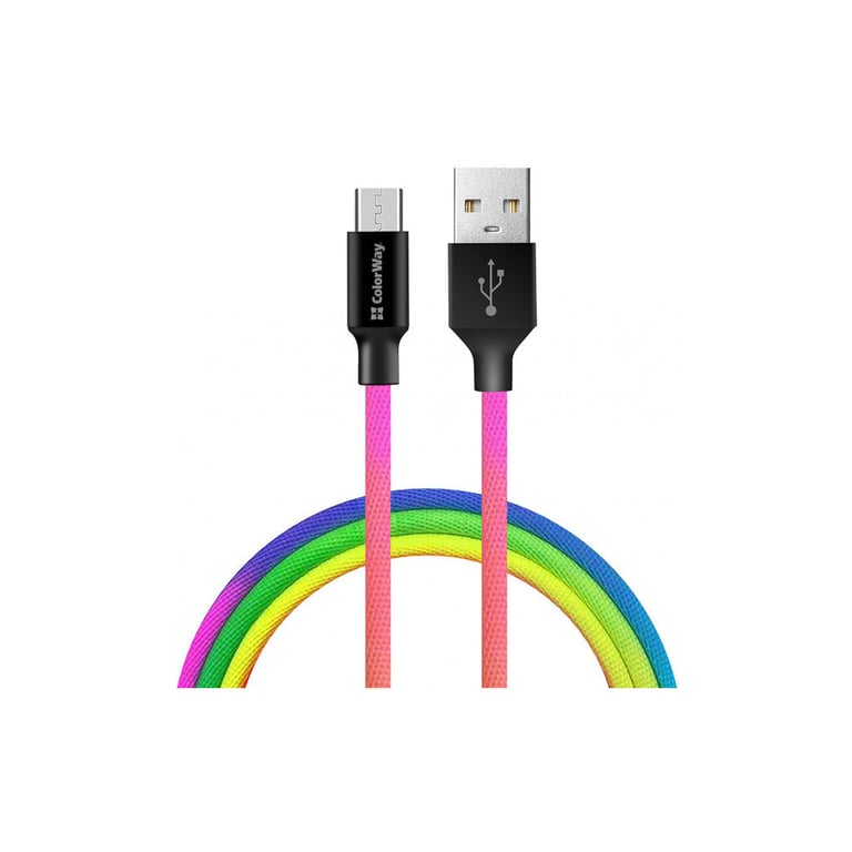 Дата кабель USB 2.0 AM to Micro 5P 1.0m multicolor ColorWay (CW-CBUM017-MC) - фото 1