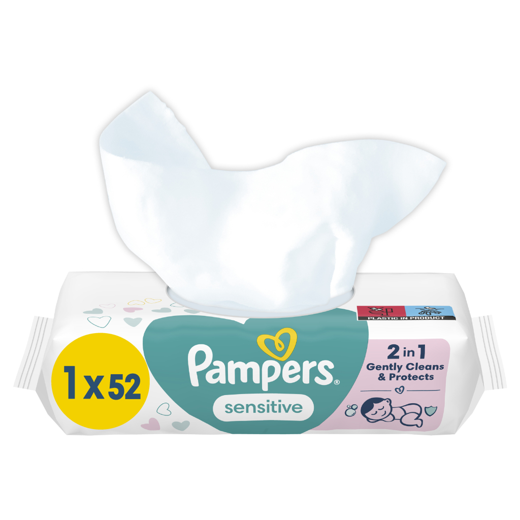 Дитячі вологі серветки Pampers Sensitive 52 шт (8001841041391) - фото 1 Дитячі вологі серветки Pampers Sensitive 52 шт (8001841041391) - фото 1