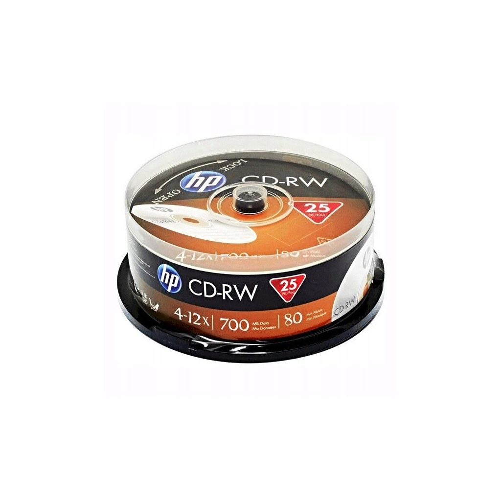 Диск CD HP CD-RW80 700MB 4X-12X Spindle 25шт (69313/CWE00019-3) - фото 1