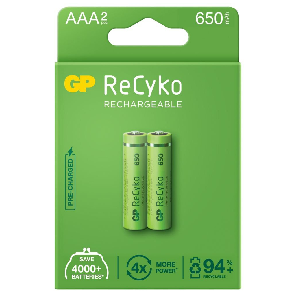 Акумулятор Gp AAA 65AAAHCE-EB2 Recyko 650 mAh * 2 (65AAAHCE / 4891199186677) - фото 1
