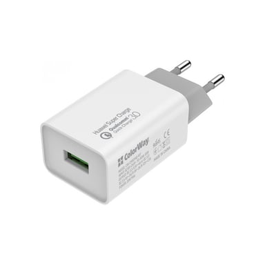 Зарядний пристрій ColorWay 1USB Huawei Super Charge/Quick Charge 3.0, 4A (20W) (CW-CHS014Q-WT) - фото 1