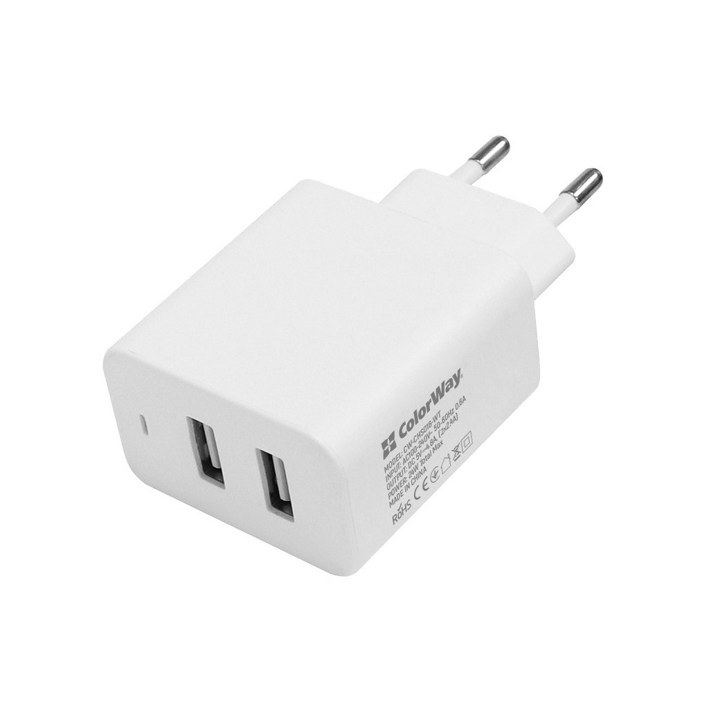 Зарядний пристрій ColorWay 2USB AUTO ID 4.8A (24W) (CW-CHS016-WT) - фото 1 Зарядний пристрій ColorWay 2USB AUTO ID 4.8A (24W) (CW-CHS016-WT) - фото 1