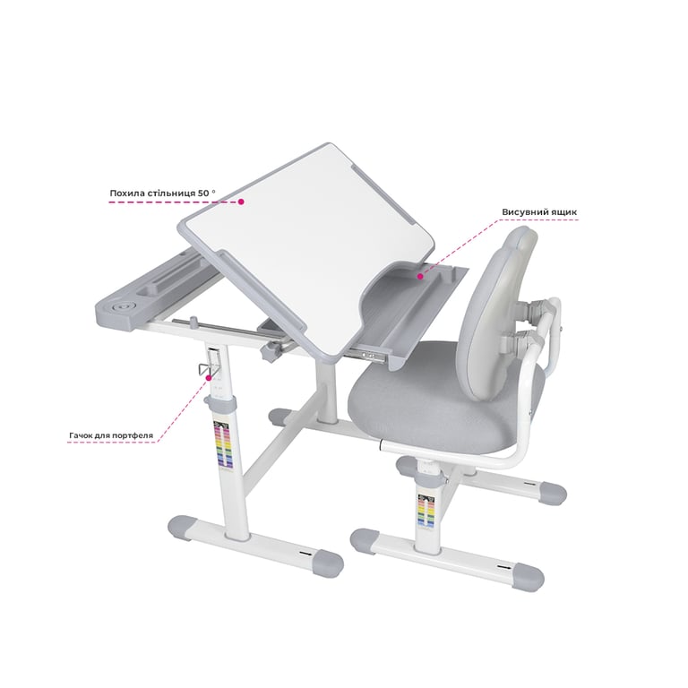 Парта зі стільцем FunDesk Vivo Grey (221892) - фото 3