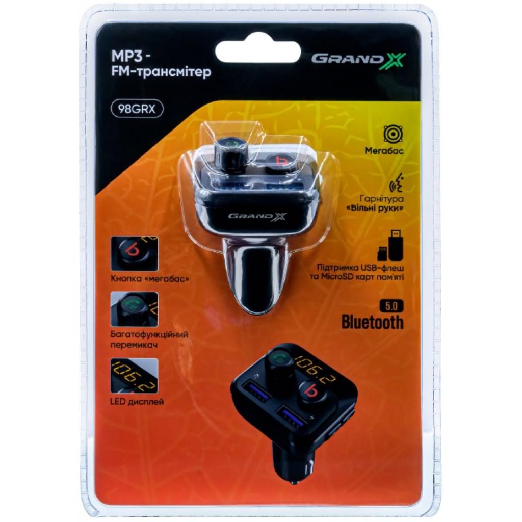FM модулятор Grand-X 98GRX MegaBass, Bluetooth V5.0 MicroSD, 2USB , MegaBass, han (98GRX) - фото 8 FM модулятор Grand-X 98GRX MegaBass, Bluetooth V5.0 MicroSD, 2USB , MegaBass, han (98GRX) - фото 8
