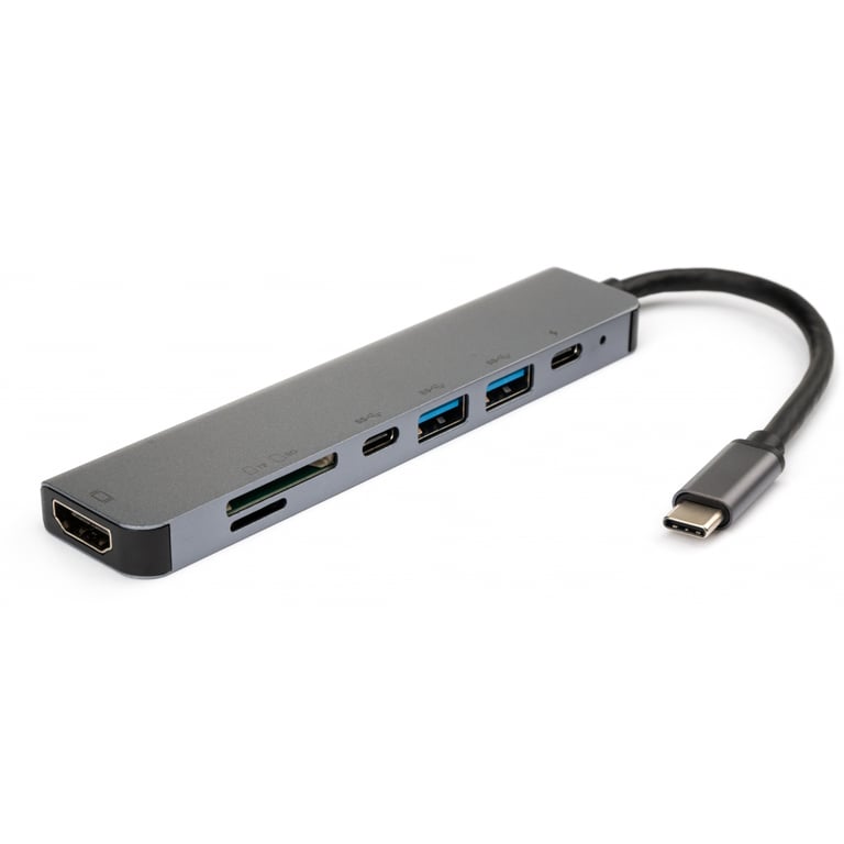 Концентратор Vinga Type-C to 4K HDMI+2*USB3.0+SD+TF+PD+USB-C 3.1 Gen1 aluminium (VCPHTC7AL) - фото 1