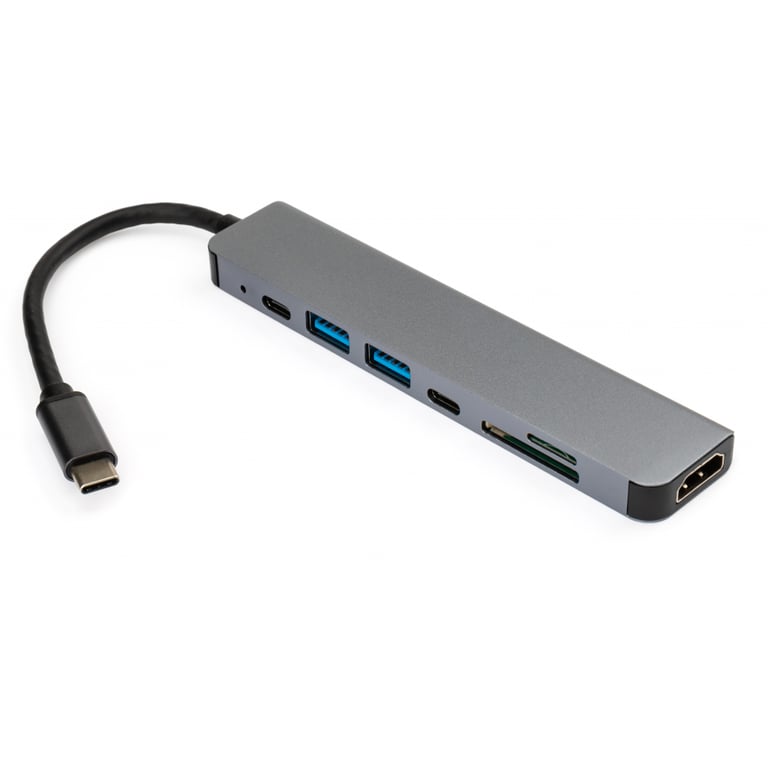 Концентратор Vinga Type-C to 4K HDMI+2*USB3.0+SD+TF+PD+USB-C 3.1 Gen1 aluminium (VCPHTC7AL) - фото 2