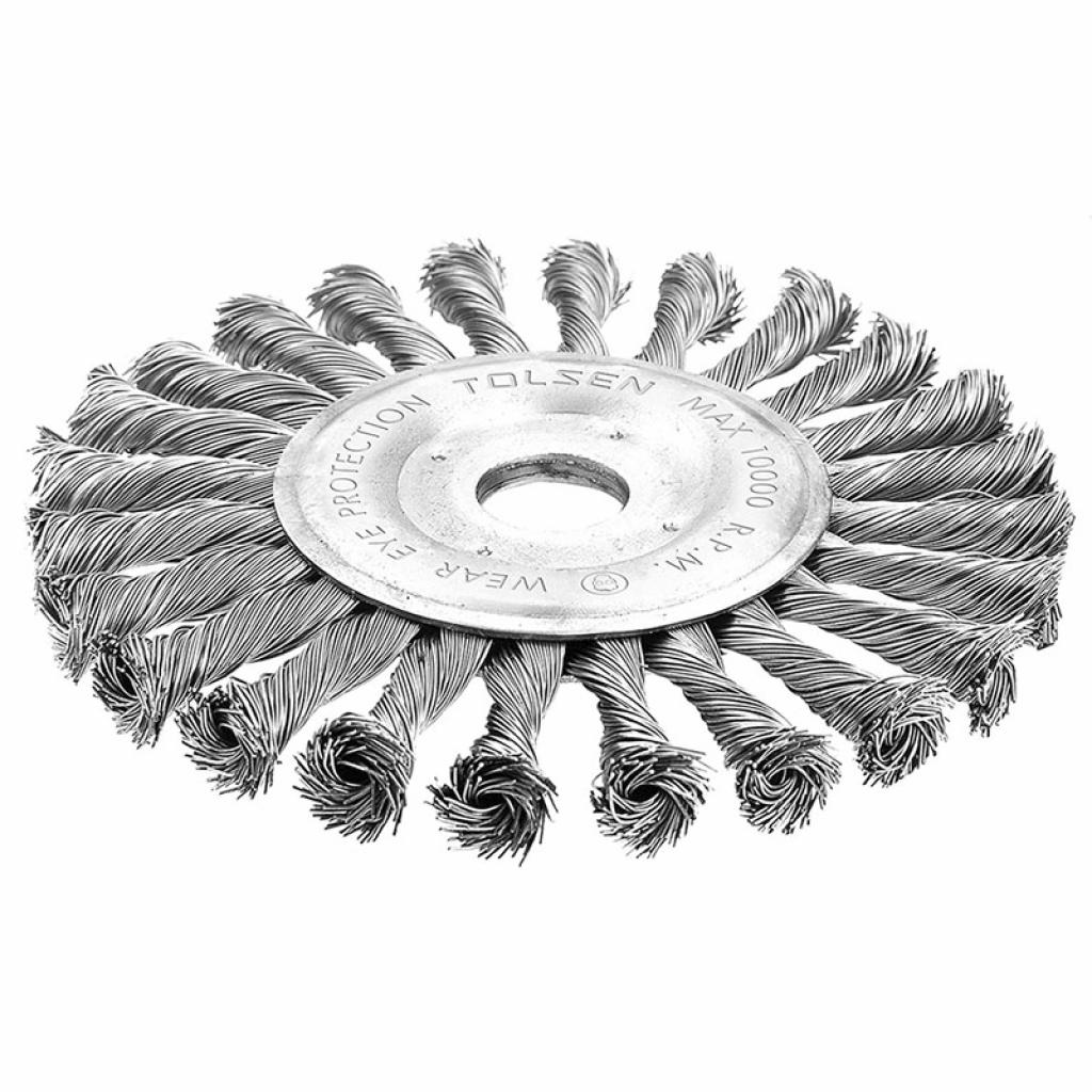 Щітка для електроінструменту Tolsen дискова плетена 125 мм х 22.2 мм, стальний дріт 0.3 мм (77533) - фото 1