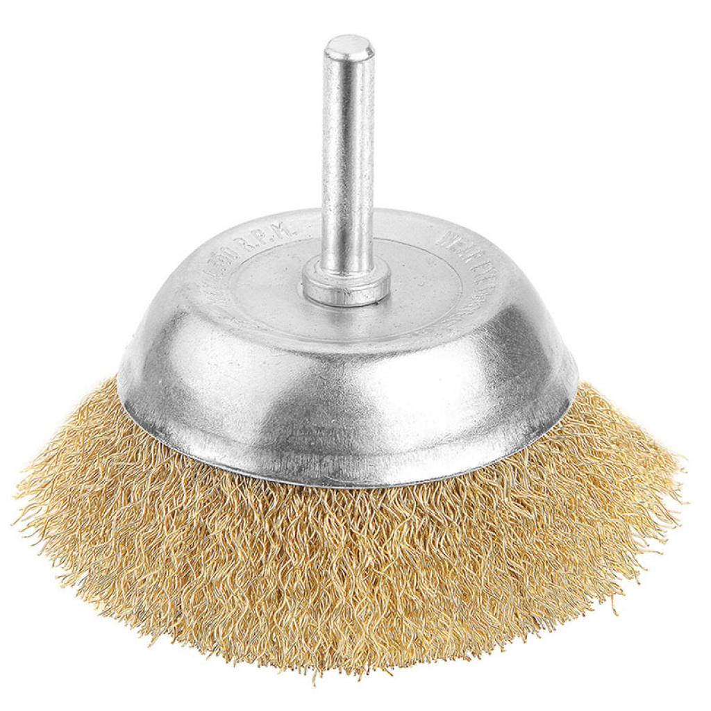 Щітка для електроінструменту Tolsen чашка 75 мм х 6.4 мм, гофрований латунований дріт 0.3 (77550) - фото 1