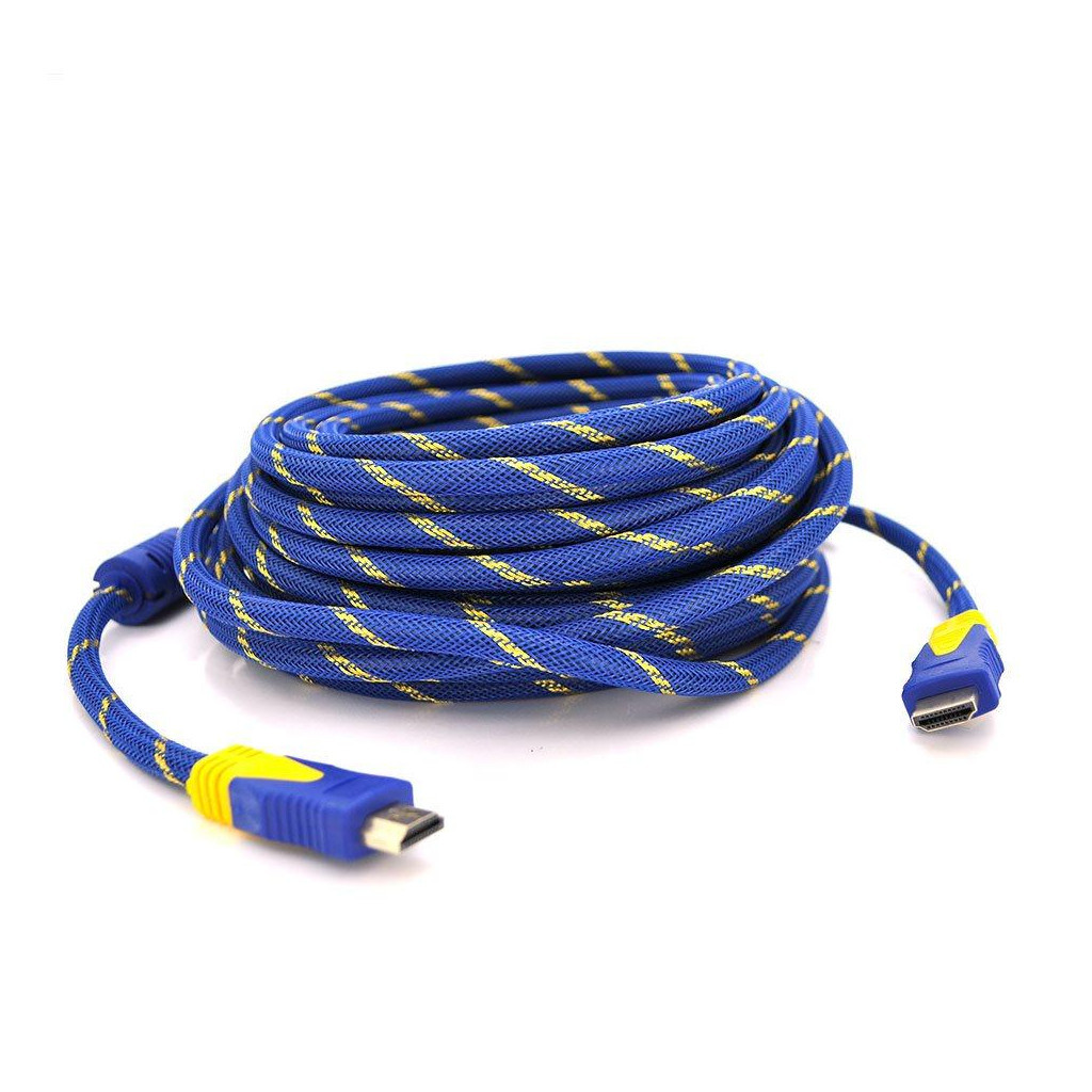 Кабель мультимедійний HDMI to HDMI 15.0m v1.4, OD-8.0mm Blue/Gold Merlion (YT-HDMI(M)/(M)NY/BL-15m) - фото 1