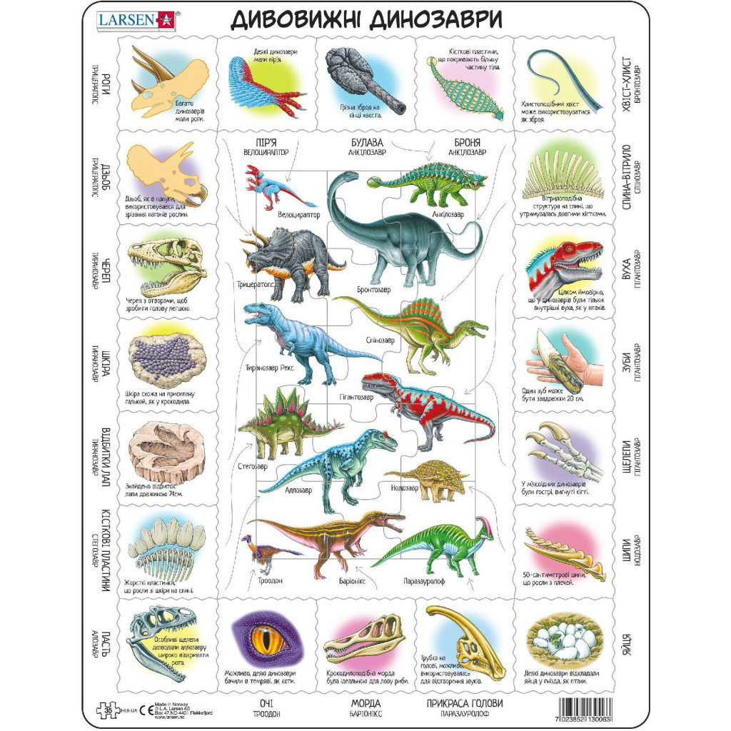 Пазл Larsen рамка-вкладиш Дивовижні динозаври (HL9-UA) - фото 1 Пазл Larsen рамка-вкладиш Дивовижні динозаври (HL9-UA) - фото 1