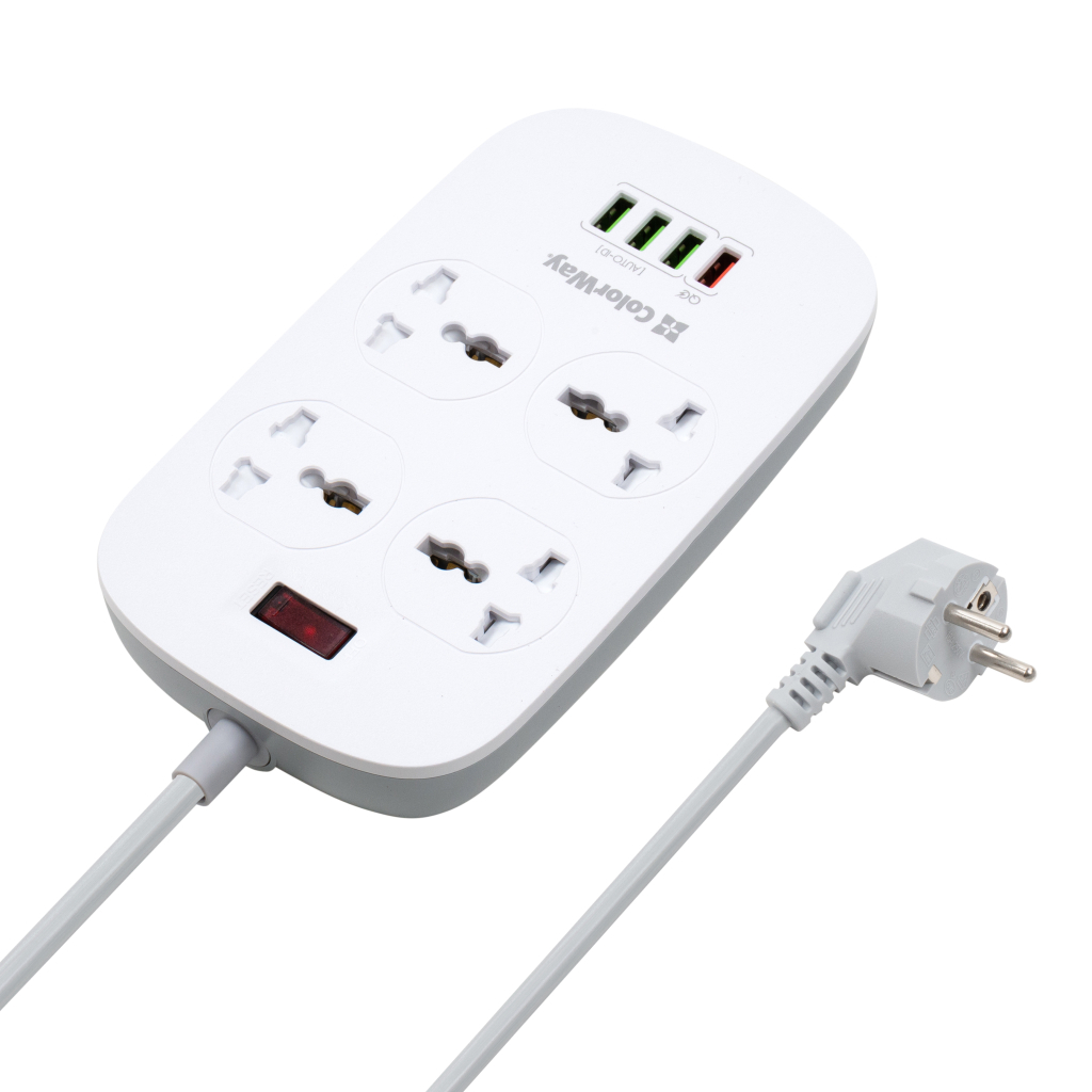 Мережевий фільтр живлення ColorWay 4 розетки/4USB White 1.8м (1QC3.0 + 3 AUTO ID) (CW-CHU44QW) - головне фото