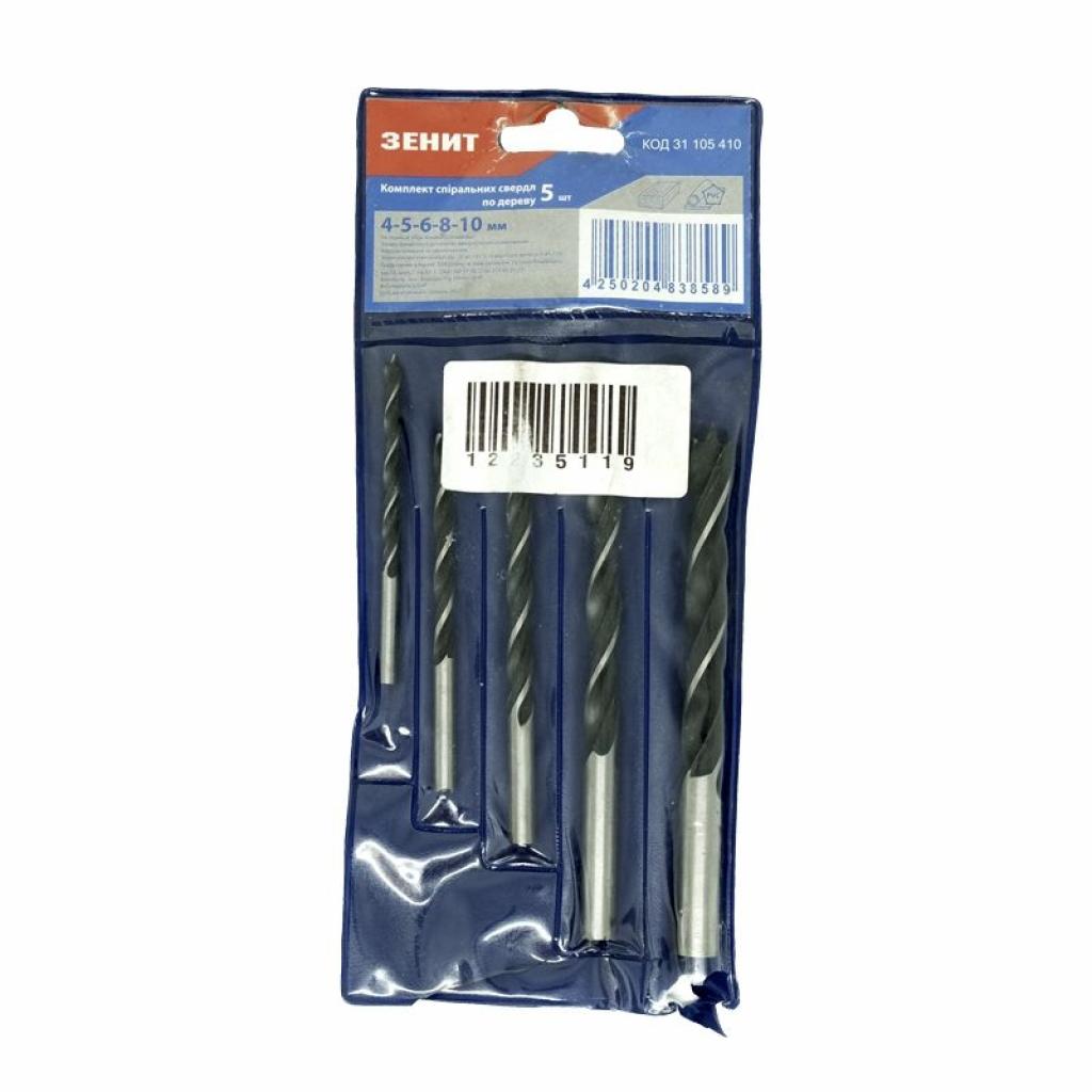 Набір свердл Зеніт спіральних по дереву 5 шт 4-10 мм (31105410) - фото 1