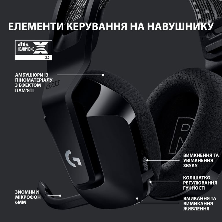 Навушники Logitech G733 Lightspeed Wireless RGB Gaming Headset Black (981-000864) - фото 5