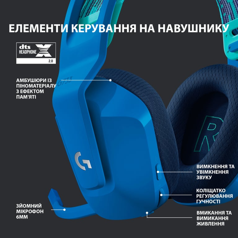 Навушники Logitech G733 Lightspeed Wireless RGB Gaming Headset Blue (981-000943) - фото 5