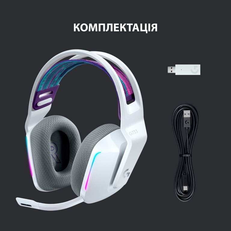 Навушники Logitech G733 Lightspeed Wireless RGB Gaming Headset White (981-000883) - фото 6