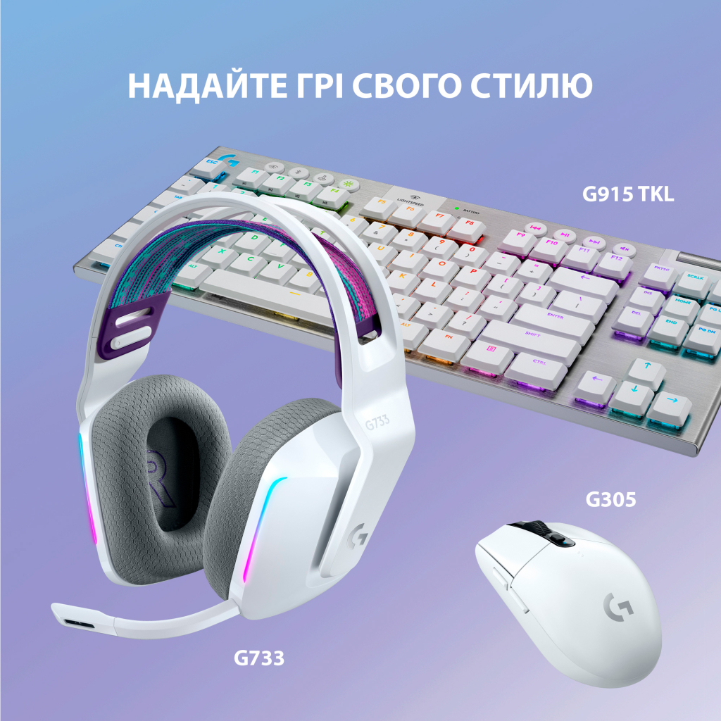 Навушники Logitech G733 Lightspeed Wireless RGB Gaming Headset White (981-000883) - фото 8 Навушники Logitech G733 Lightspeed Wireless RGB Gaming Headset White (981-000883) - фото 8