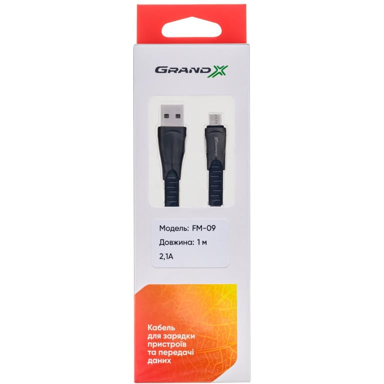 Дата кабель USB 2.0 AM to Micro 5P 1.0m black Grand-X (FM09) - фото 3