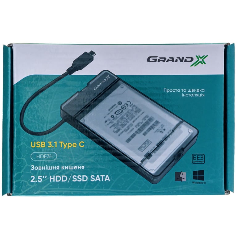 Кишеня зовнішня Grand-X HDD 2,5" USB 3.1 Type-C (HDE31) - фото 5