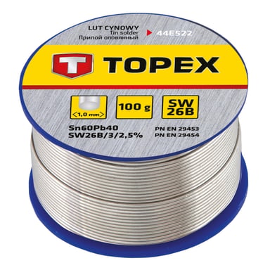 Припій для пайки Topex олов'яний 60%Sn, дрiт 1.0 мм,100 г (44E522) - фото 1