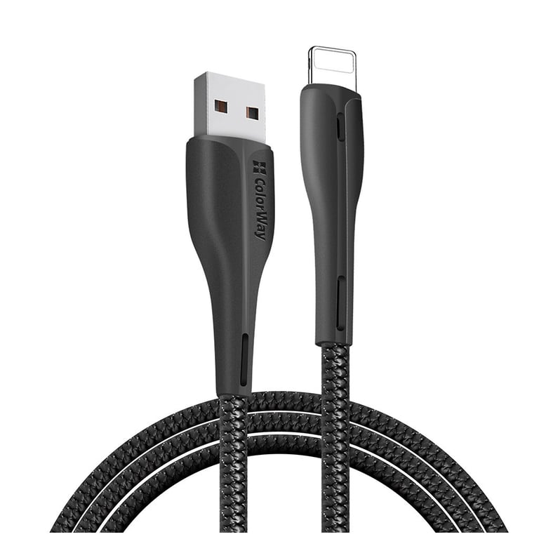Дата кабель USB 2.0 AM to Lightning 1.0m led black ColorWay (CW-CBUL034-BK) - фото 1