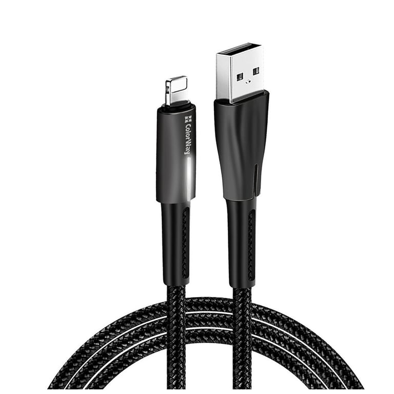 Дата кабель USB 2.0 AM to Lightning 1.0m zinc alloy + led black ColorWay (CW-CBUL035-BK) - фото 2