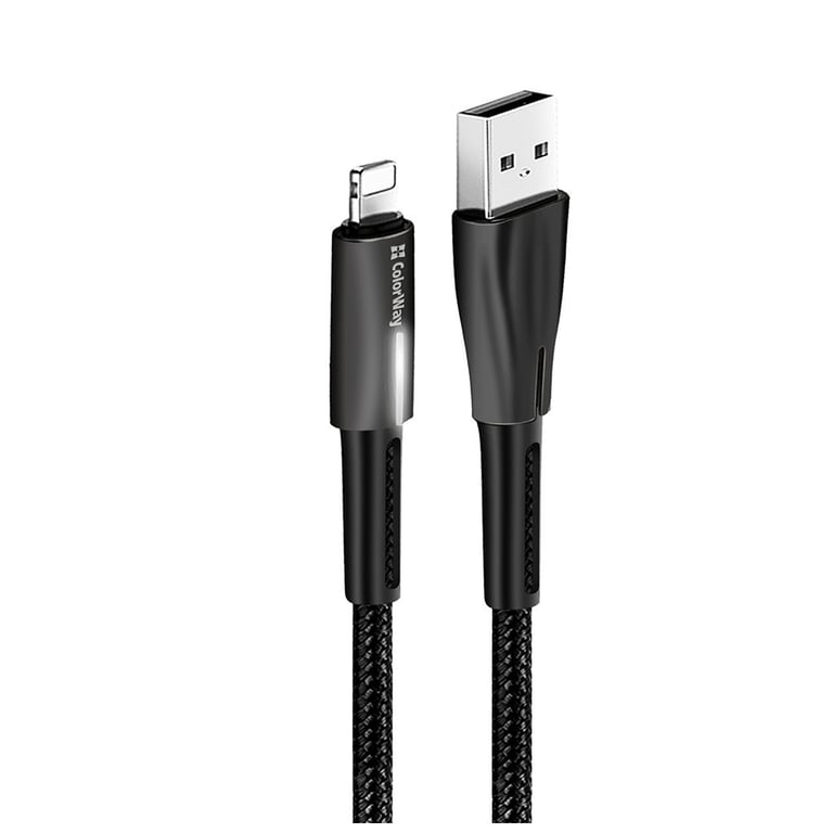 Дата кабель USB 2.0 AM to Lightning 1.0m zinc alloy + led black ColorWay (CW-CBUL035-BK) - фото 4