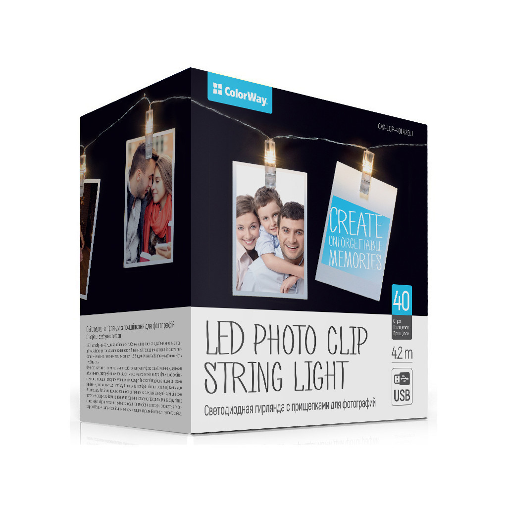 Гірлянда ColorWay Світлодіодна з прищіпками для фото 40 LED / 4.2 м USB (CW-LCP-40L42BU) - фото 1