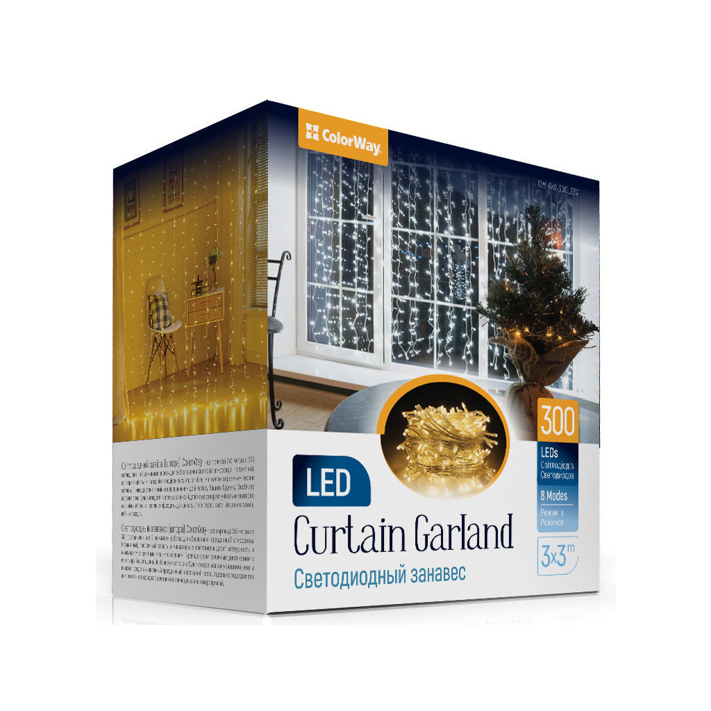 Гірлянда ColorWay світлодіодна завіса 300 LED 3x3 м 220 В (CW-GW-300L33V) Гірлянда ColorWay світлодіодна завіса 300 LED 3x3 м 220 В (CW-GW-300L33V)