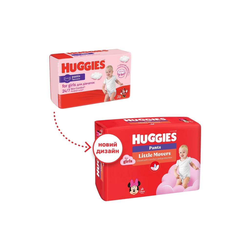 Підгузки Huggies Little Movers Pants 6 (15-25 кг) для дівчаток 88 шт (5029054568217) - фото 2 Підгузки Huggies Little Movers Pants 6 (15-25 кг) для дівчаток 88 шт (5029054568217) - фото 2