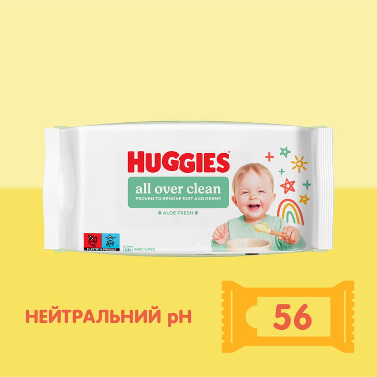 Дитячі вологі серветки Huggies OverClean 56 шт (5029053567822) - фото 4