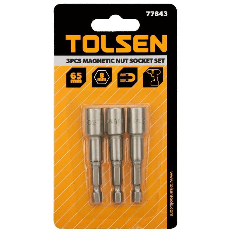 Головка магнітна Tolsen 8 мм 1/4″х65 мм 3 шт (77843)