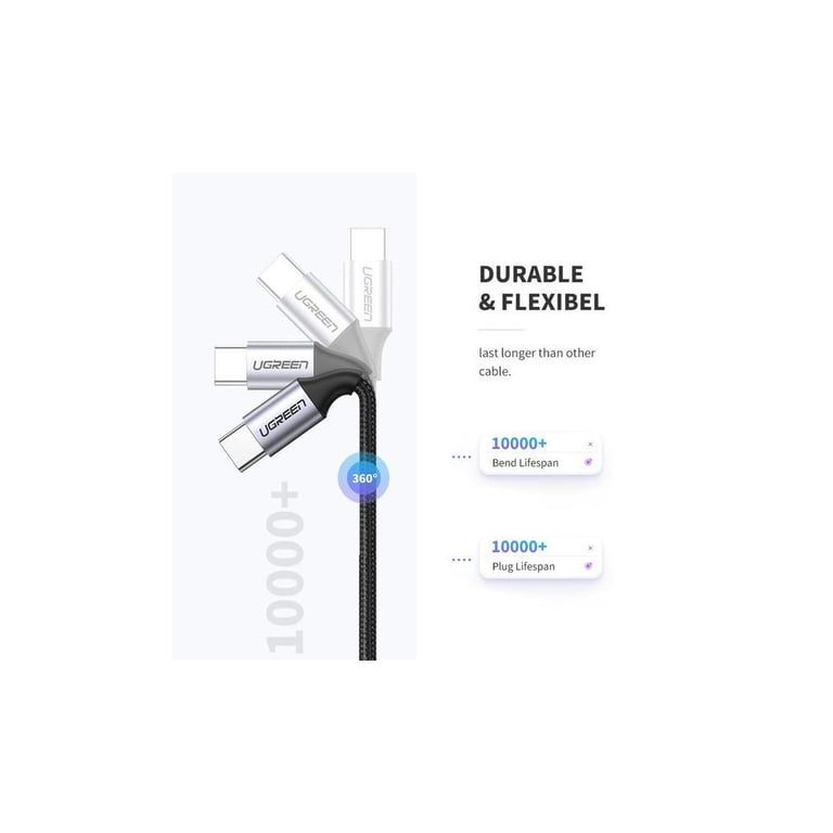 Дата кабель USB-C to USB-C 1.0m US261 3A Alum. Braid GrayBlack Ugreen (50150) - фото 5