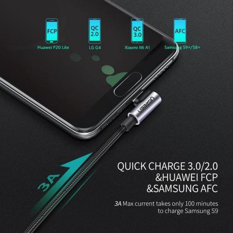 Дата кабель USB 2.0 AM to USB-C 1.0m US284 Angled Alum. Braid Black Ugreen (50941) - фото 3