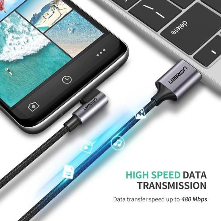 Дата кабель USB 2.0 AM to USB-C 1.0m US284 Angled Alum. Braid Black Ugreen (50941) - фото 4