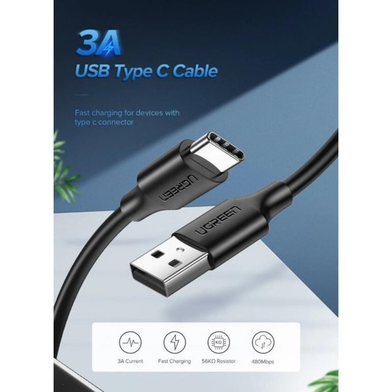 Дата кабель USB 2.0 AM to USB-C 2.0m US287 Black Ugreen (60118) - фото 2