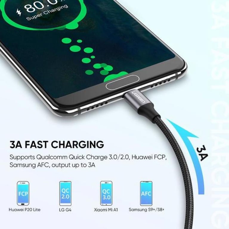 Дата кабель USB 2.0 AM to USB-C 2.0m US288 Aluminum Braid Black Ugreen (60128) - фото 2