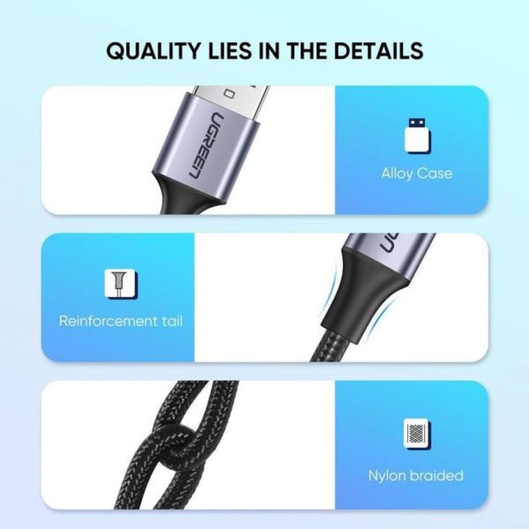 Дата кабель USB 2.0 AM to USB-C 2.0m US288 Aluminum Braid Black Ugreen (60128) - фото 7