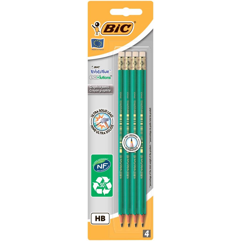 Олівець графітний Bic Evolution Eco HB з ластиком, 4шт (bc8902753) - фото 1 Олівець графітний Bic Evolution Eco HB з ластиком, 4шт (bc8902753) - фото 1