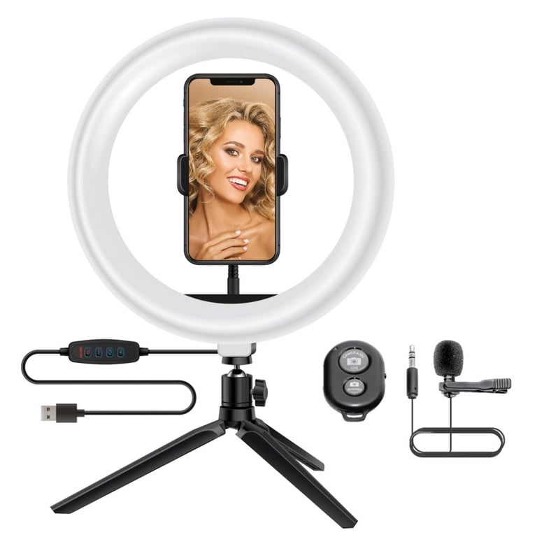 Набір блогера ACCLAB AL-LR101MB 4in1 Ring of Light, Holder, mic., Bluetooth butto (1283126502057) - фото 1