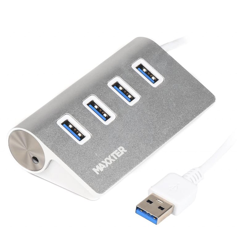 Концентратор Maxxter USB 3.0 Type-A 4 ports silver (HU3A-4P-01) - фото 1