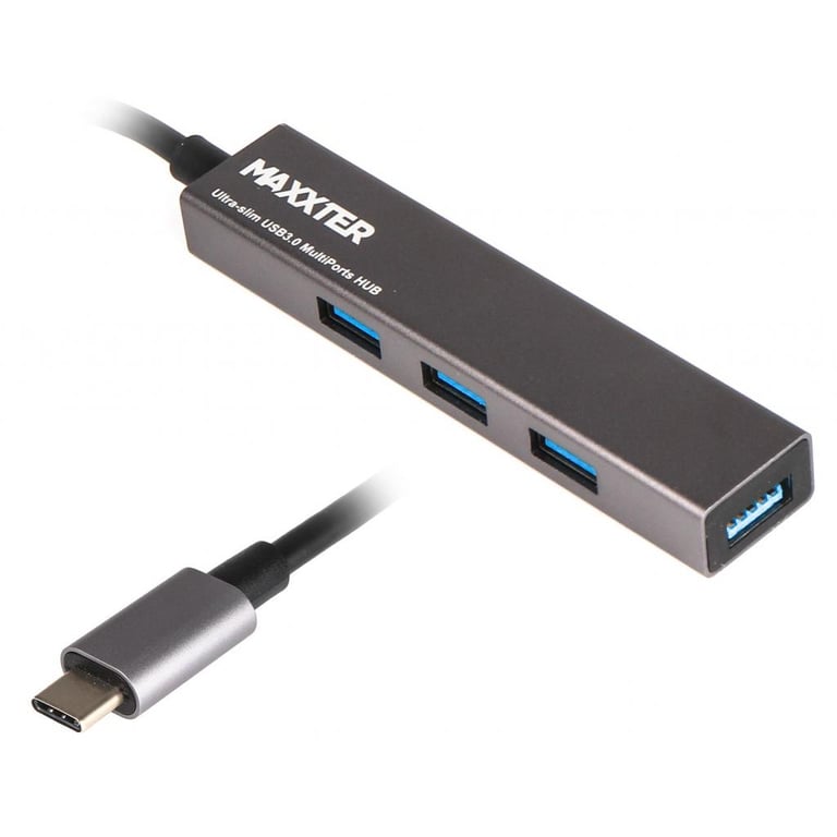 Концентратор Maxxter USB 3.0 Type-C 4 ports grey (HU3С-4P-02) - фото 1